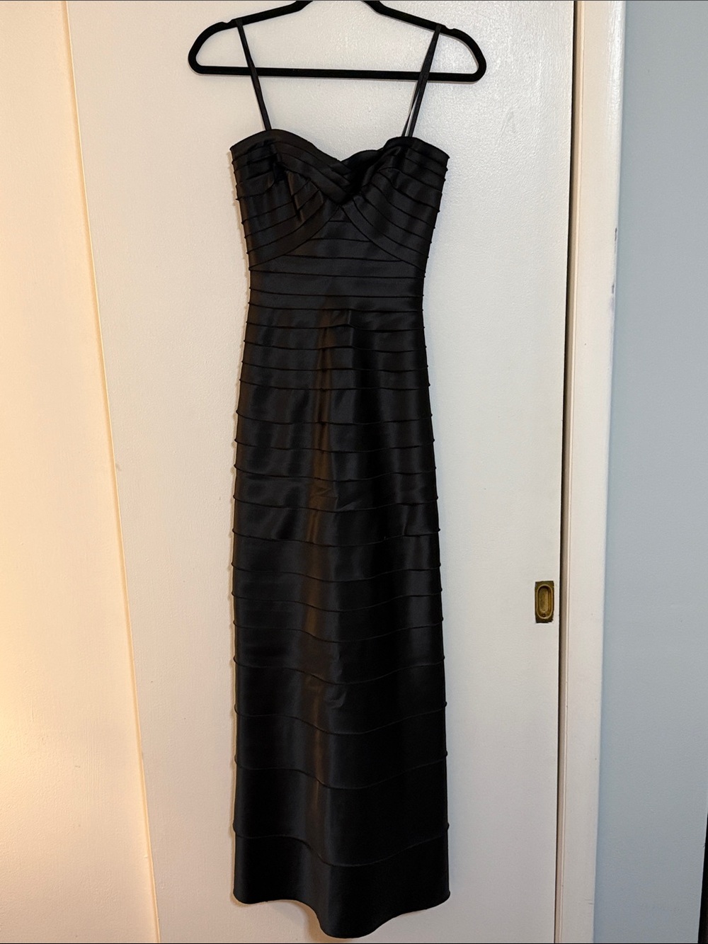 BCBGMAXAZRIA Black Satin Strapless Gown 0